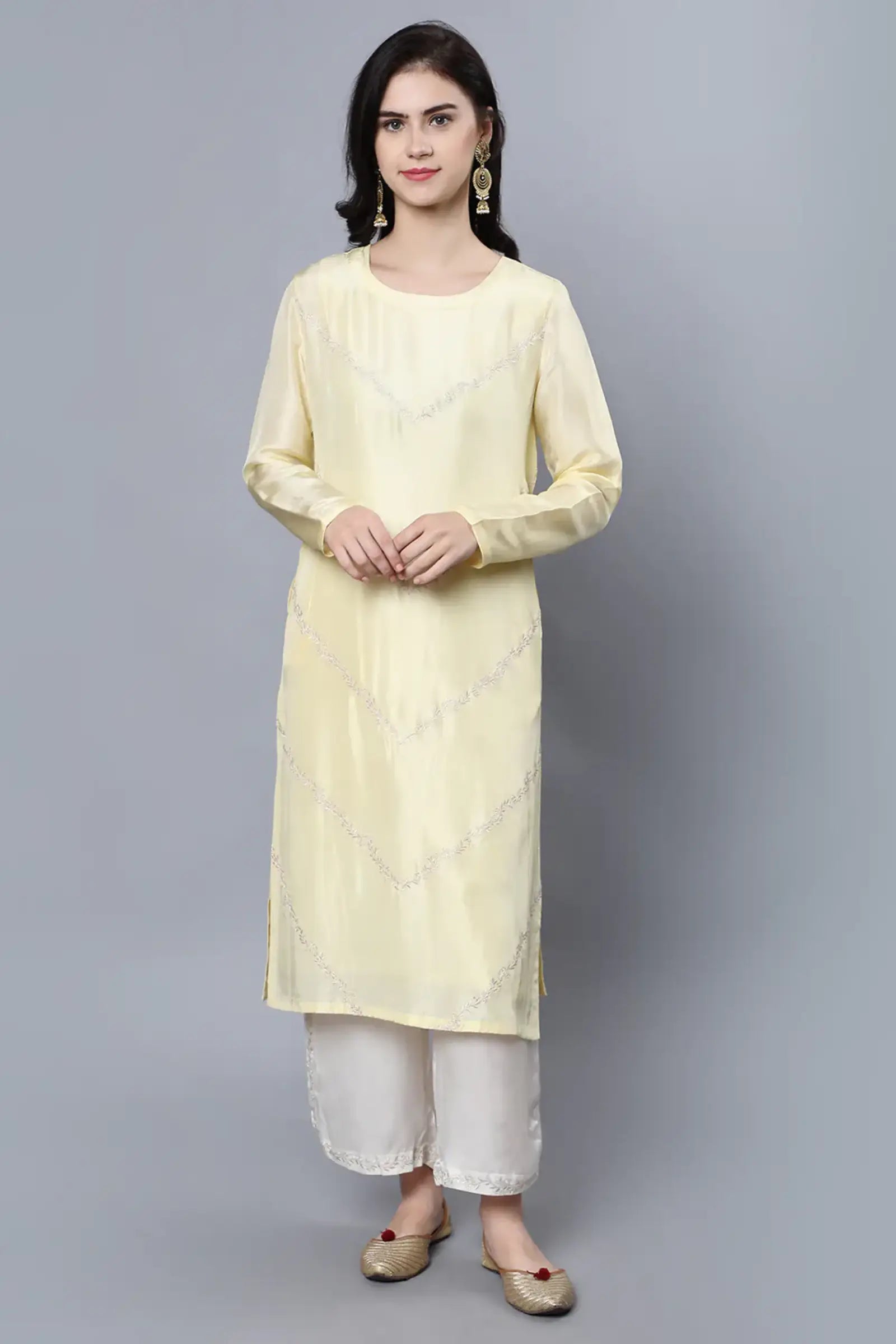Cupro Silk Kurta with resham embroidery on front panel