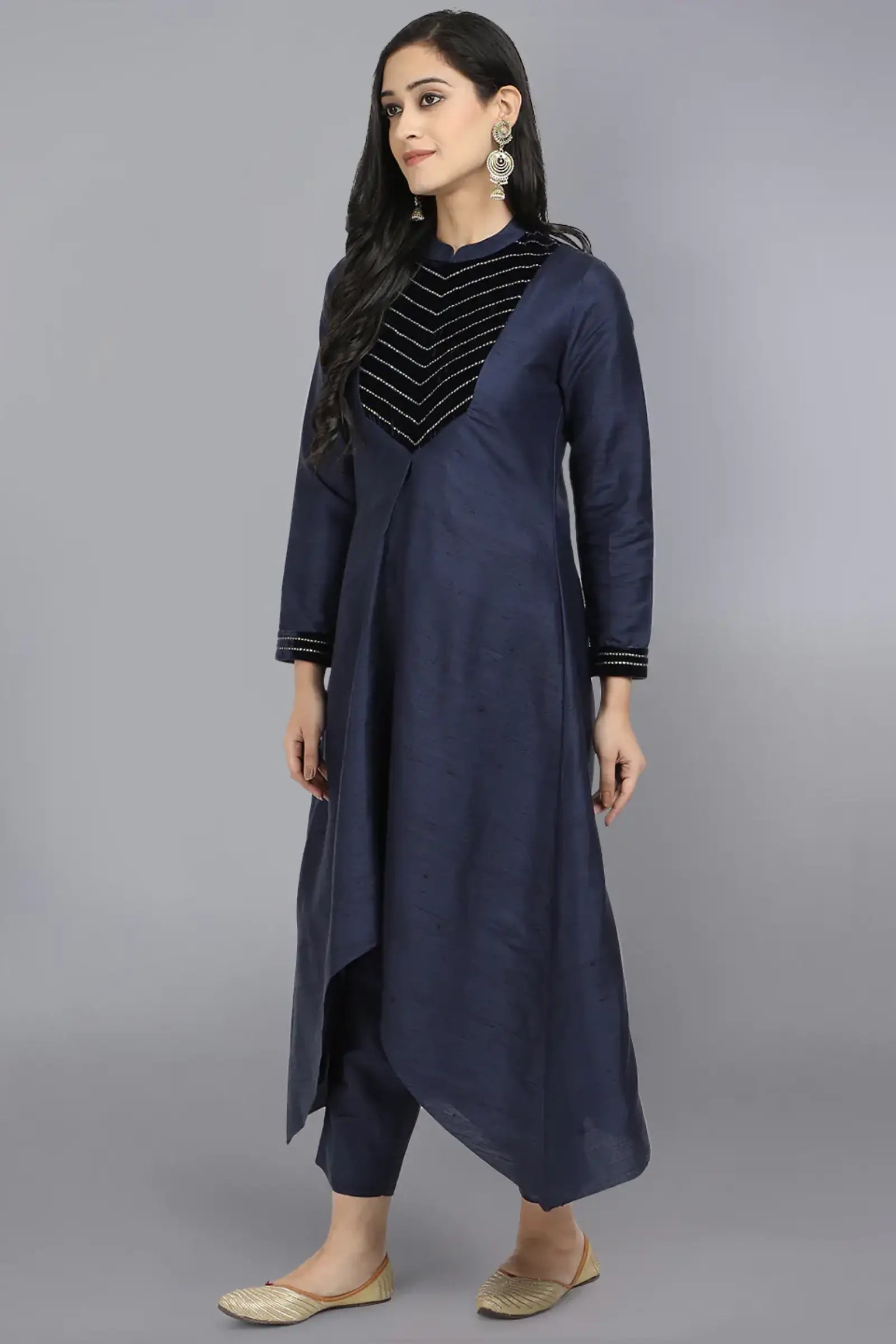 Embroidered Blue Dupion Silk Kurta