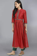Red Embroidered jacket Kurta