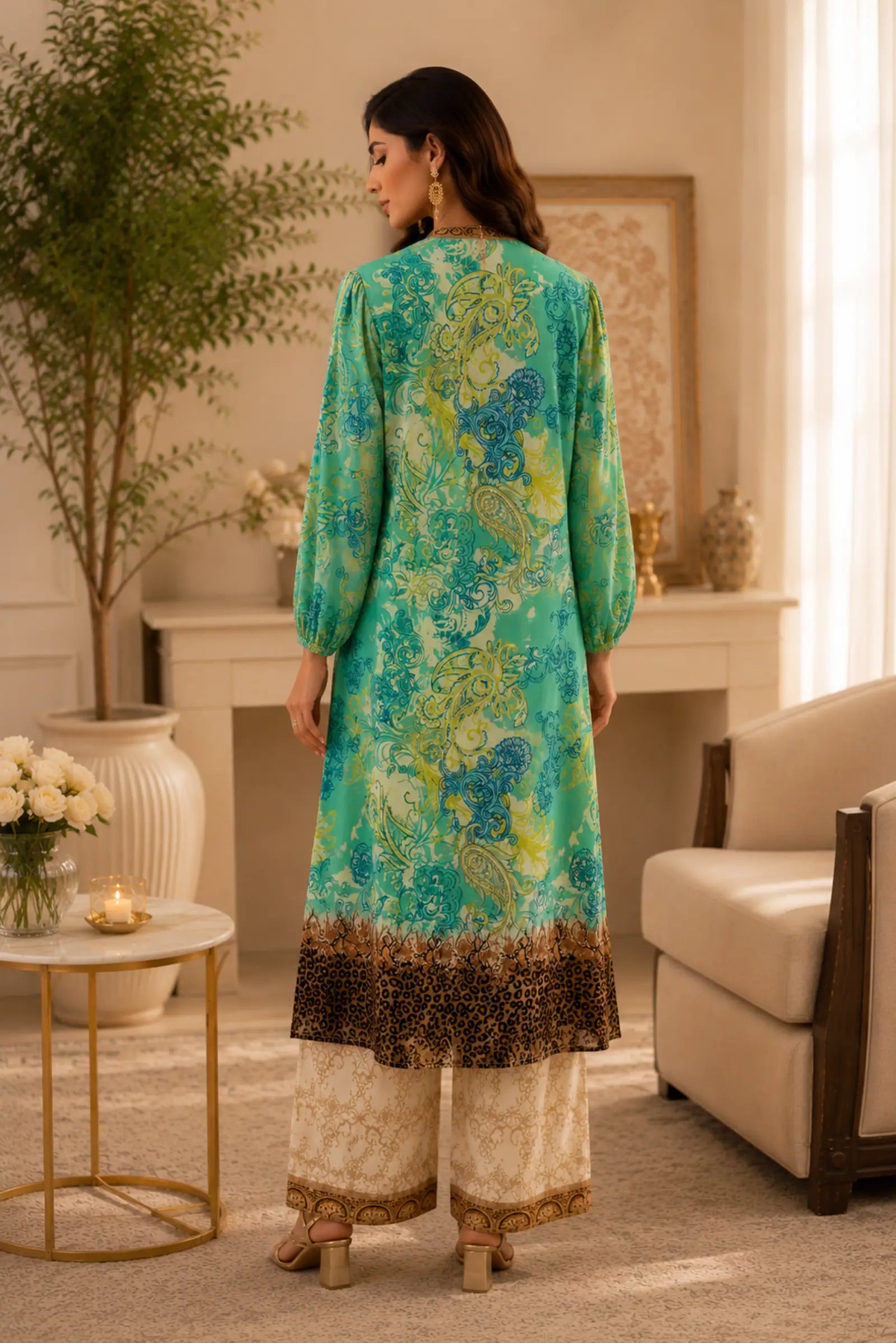 Abstract paisley Printed Kurta With Trouser