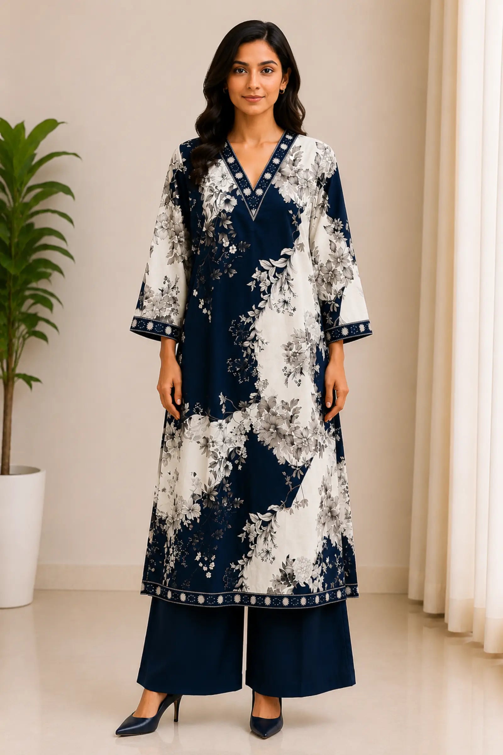 Heya Cotton Printed Semi A Line Kurta Set