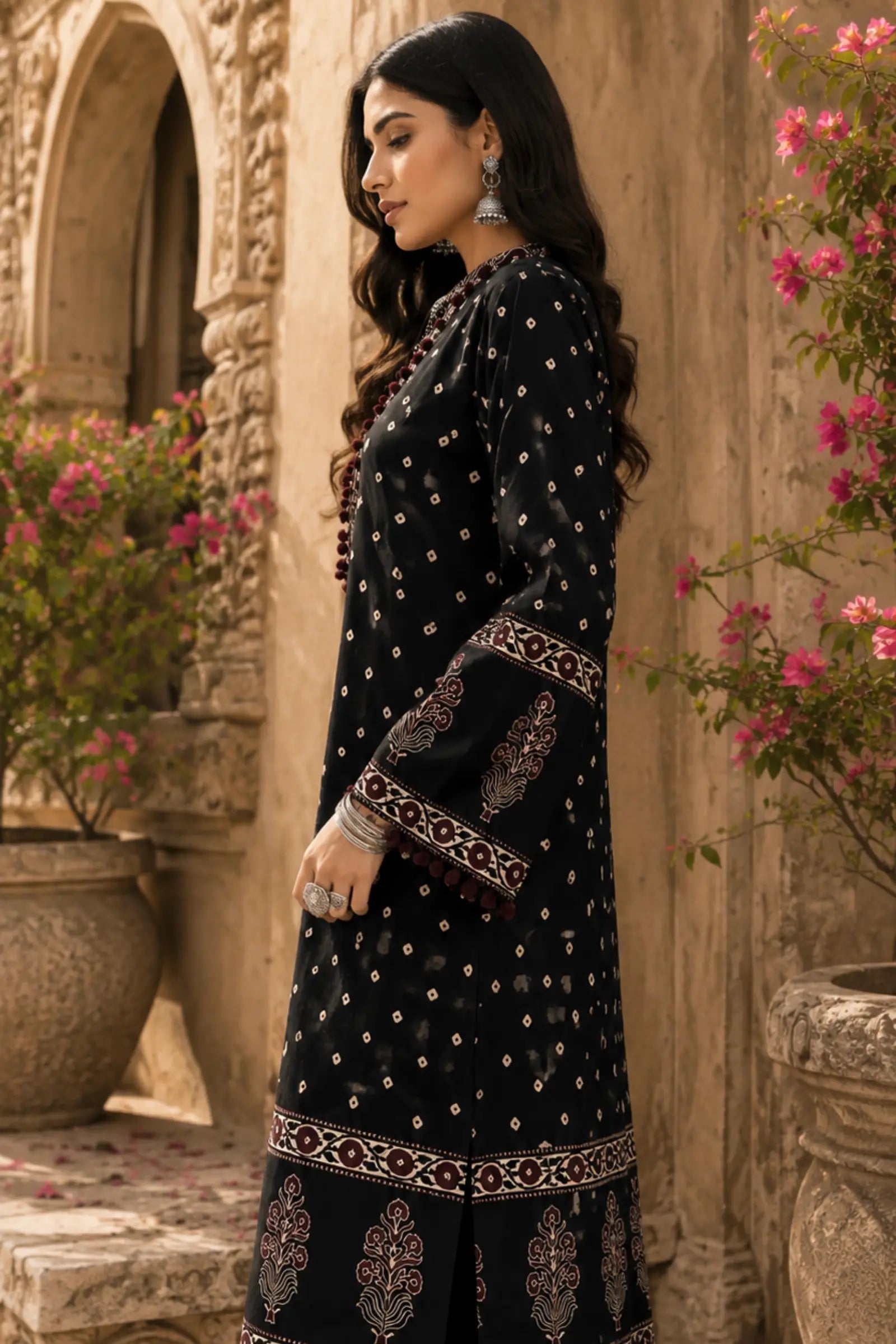 Yukti Cotton Cream Base with Classic Black Ethnic Print Kurta Set