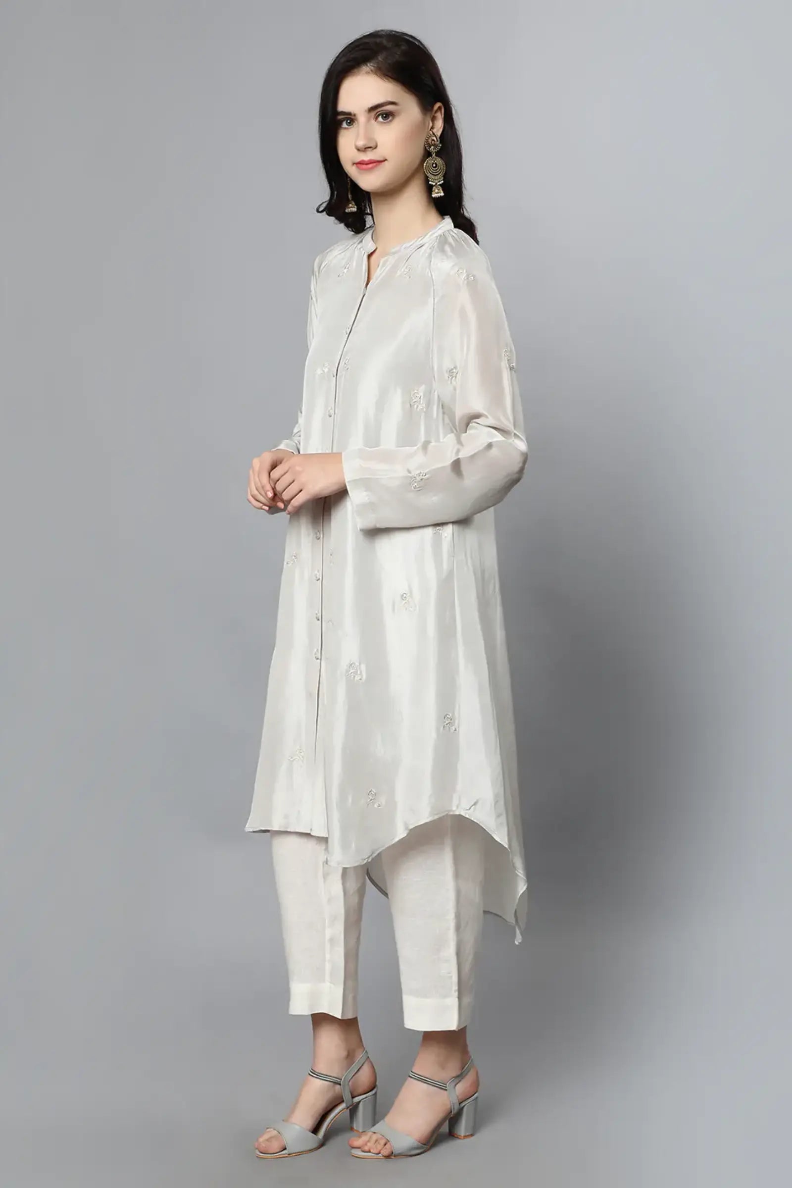 Cupro Silk petal tunic paired with100% Cotton Trouser