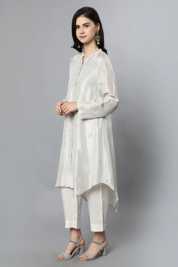 Cupro Silk petal tunic paired with100% Cotton Trouser