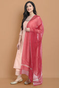 Yarn dyed chanderi kurta accentutated with hand machine embroidery on the textured shoulder yoke