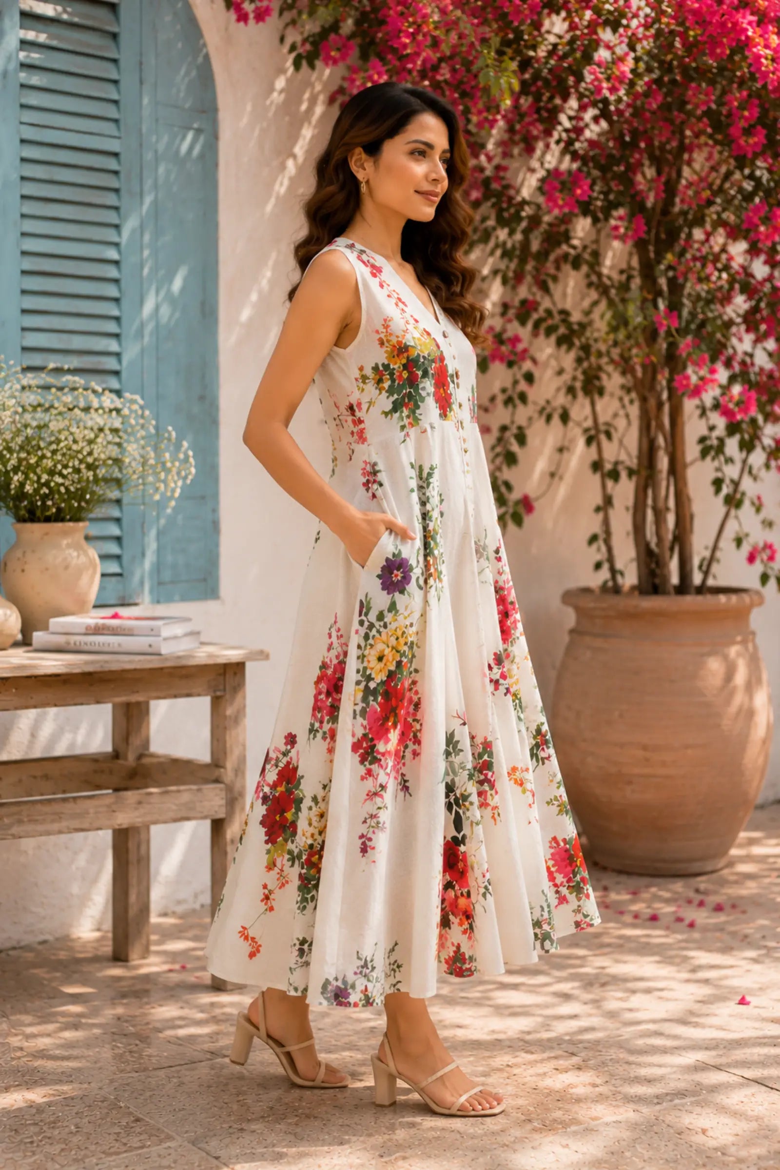Sanchi Cotton White A Line Dress