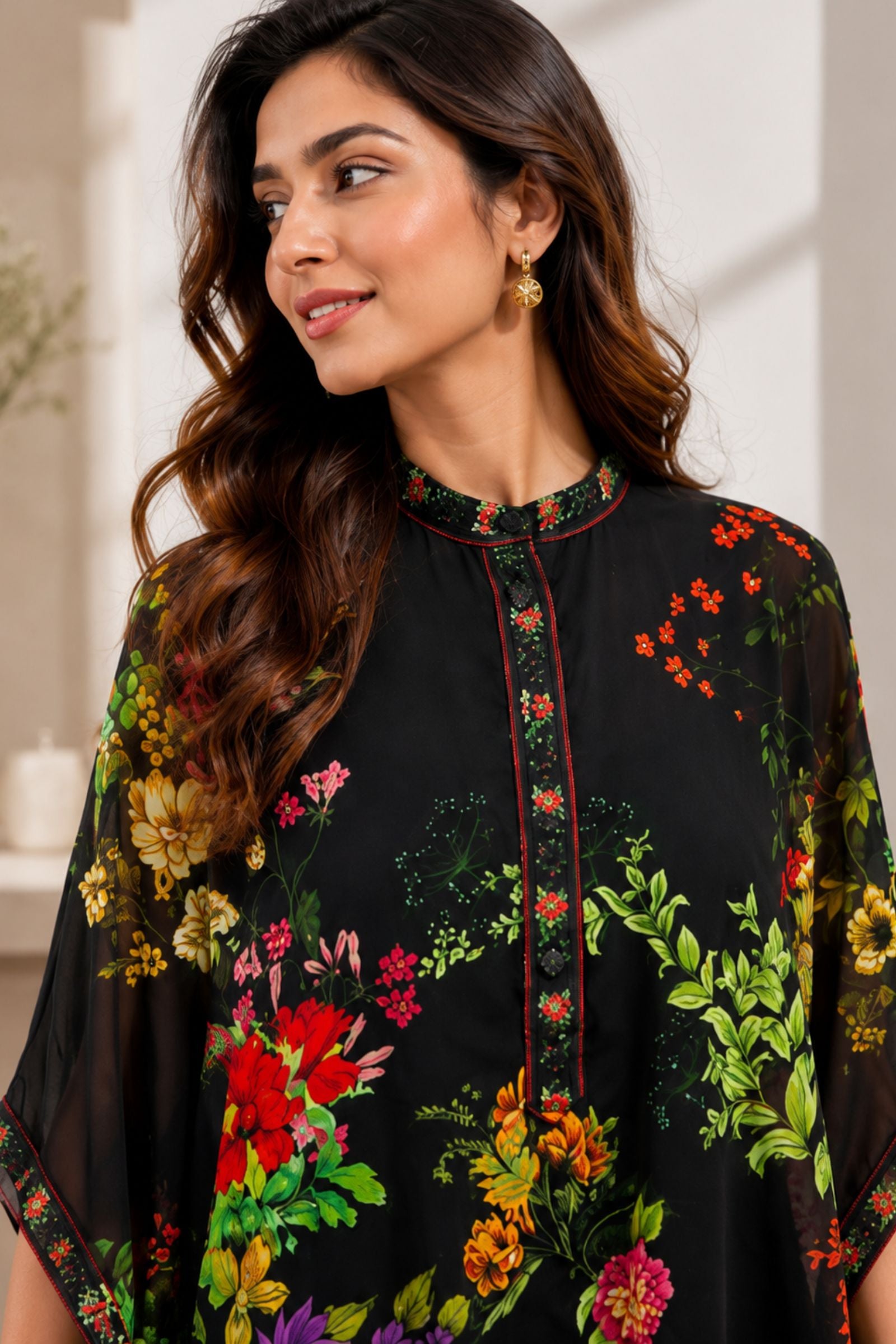 Harshi Gergette Black Floral Print Top