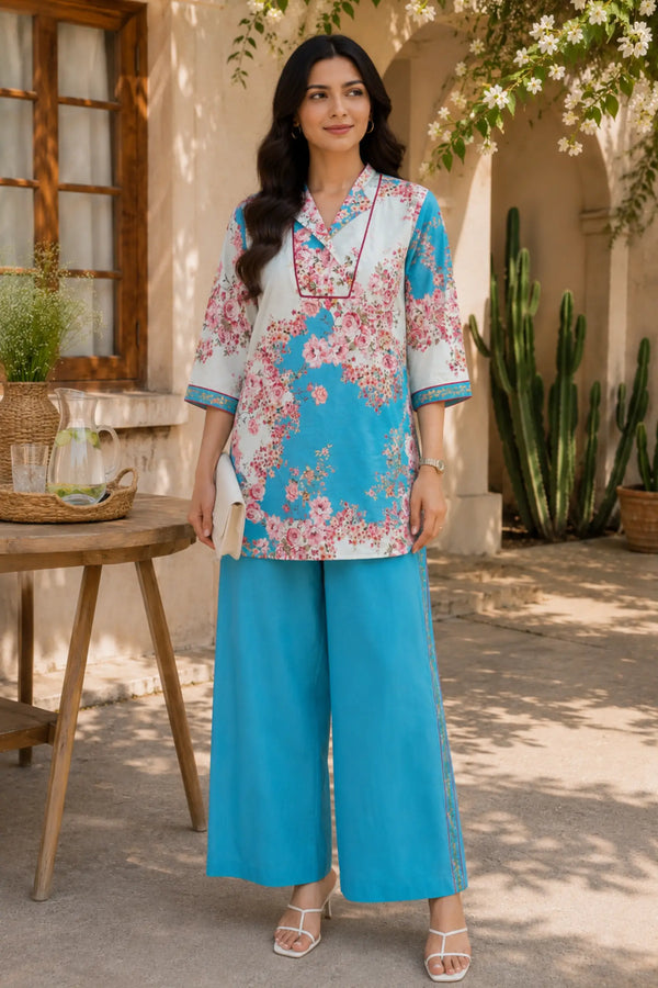 Sky Petals Cotton Co-ord Set