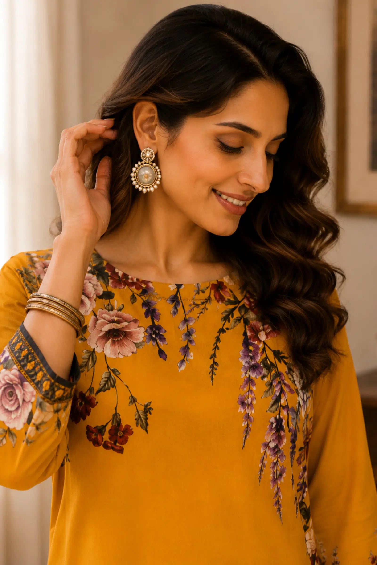 Navridhi Mustard Flower Print Co-Ord Set