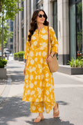 Bina Cotton Mustard Yellow Floral Print Kurta Set