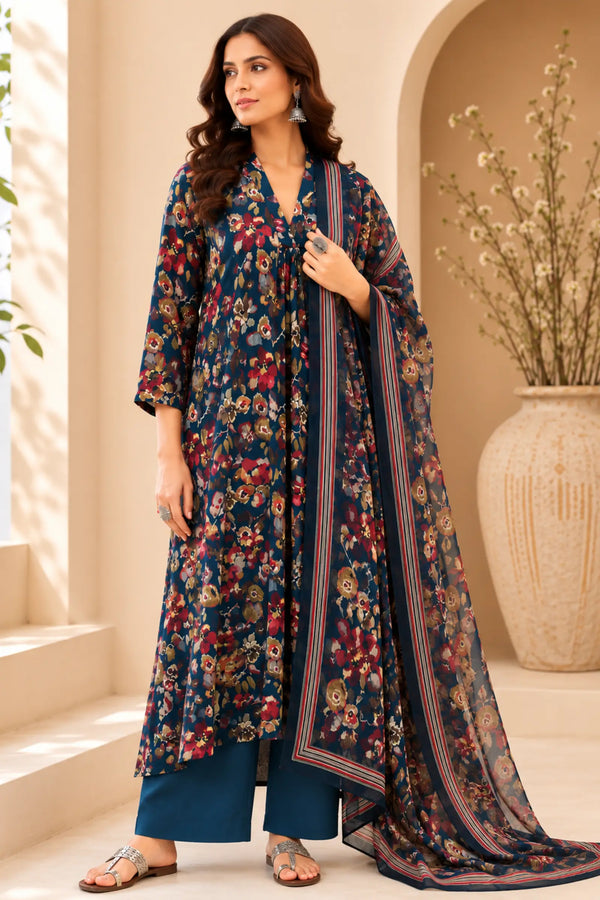 Hansa Cotton Floral Print Complete Suit Set