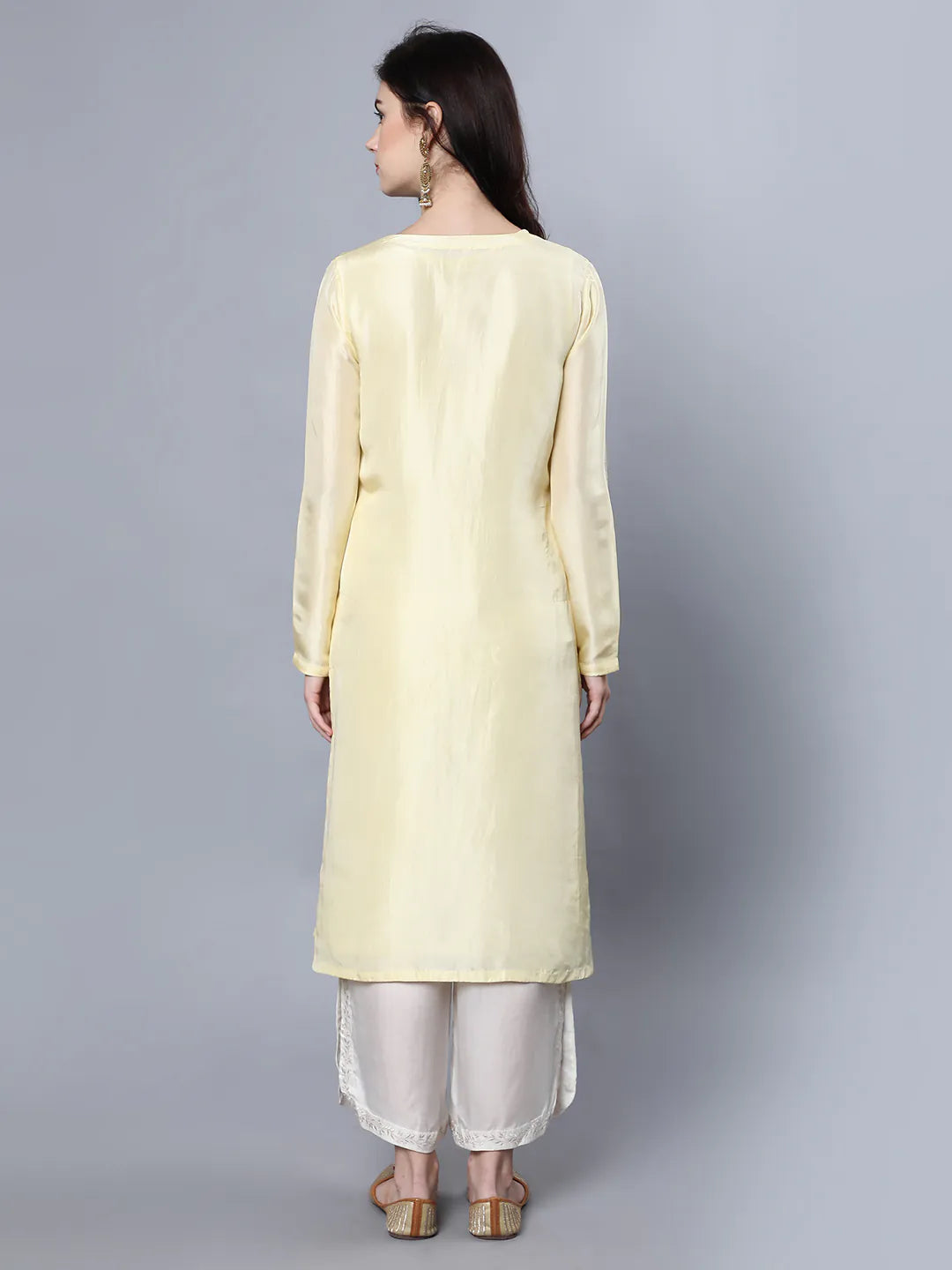 Cupro Silk Kurta with resham embroidery on front panel