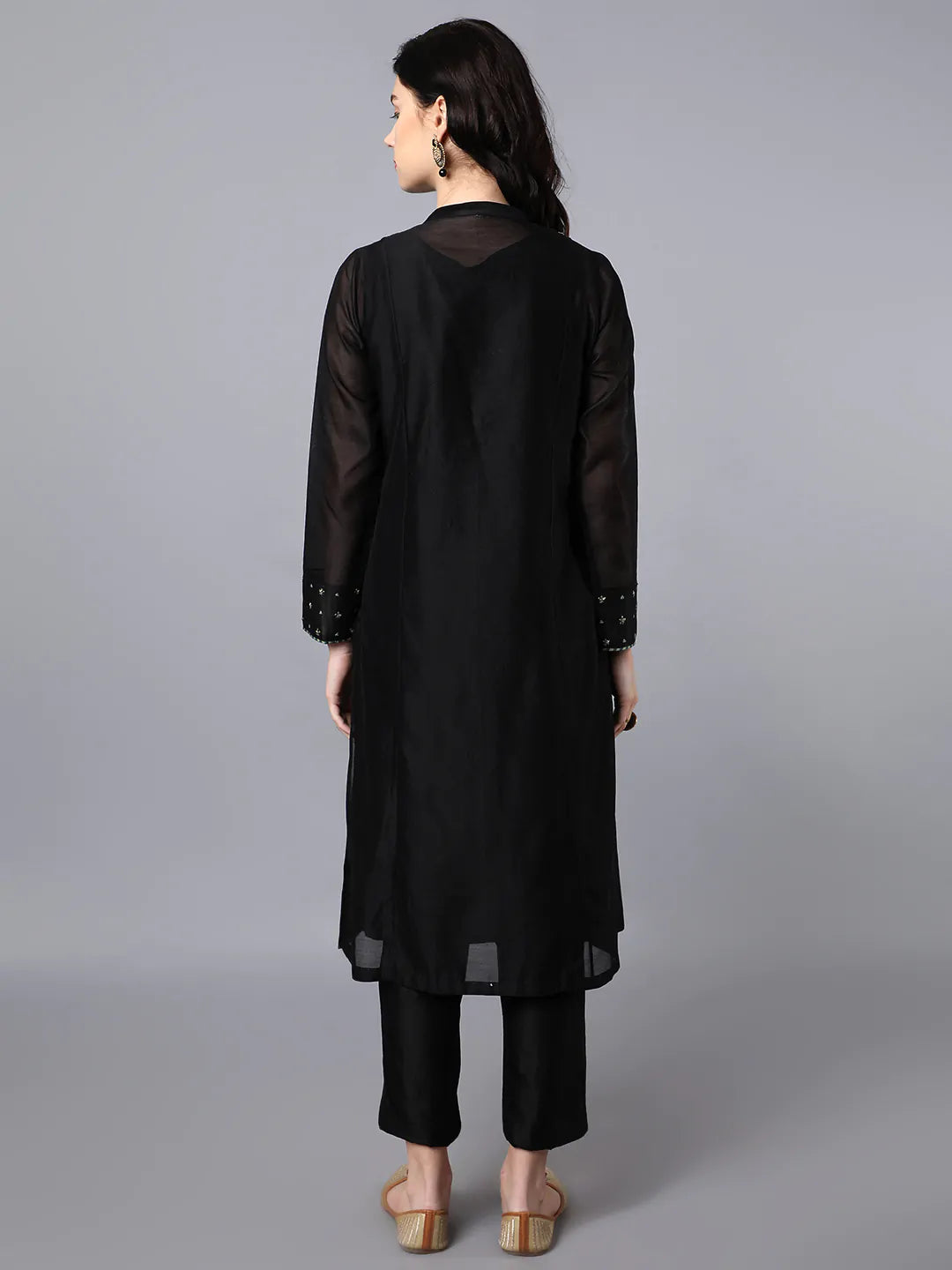 Chanderi kurta black with hand embroidery on yoke