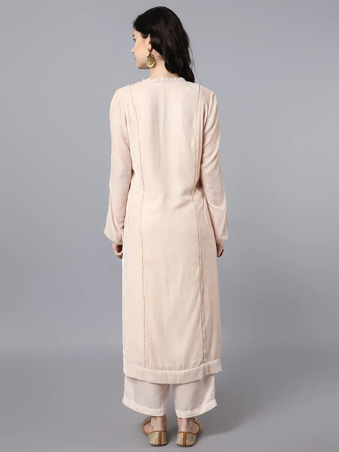 Viscose velvet kurta with gota work and machine embroidery