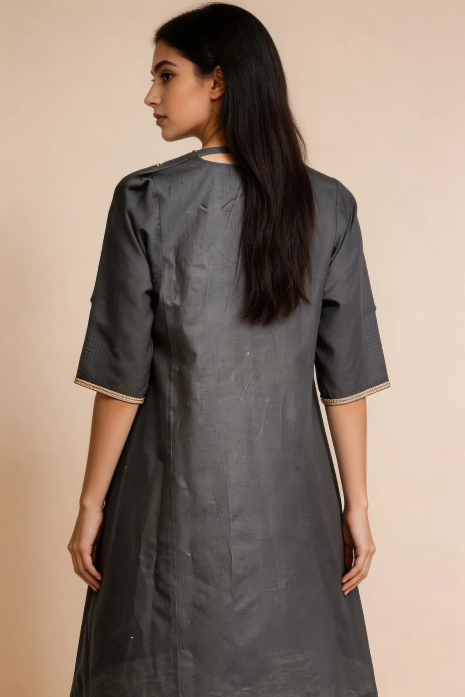 Cotton Black Kurta With Zari Embroidery