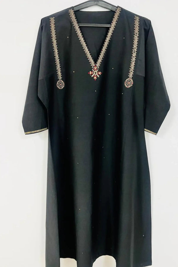 Cotton Black Kurta With Zari Embroidery