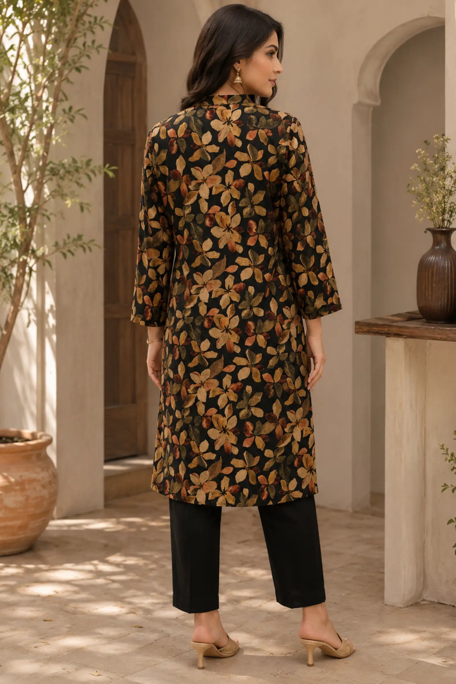 Harshi Cotton Black Floral Print Complete Suit Set