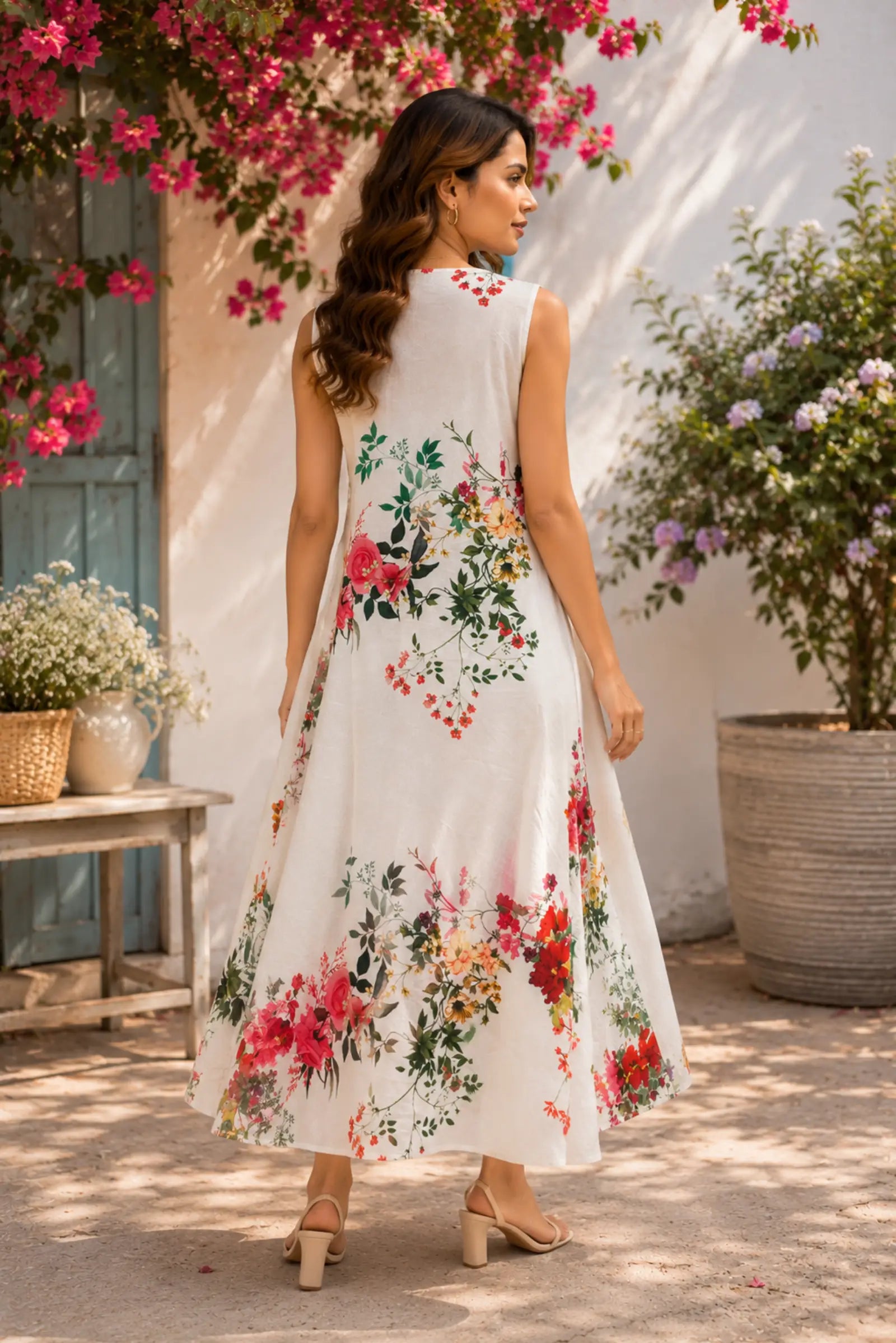 Sanchi Cotton White A Line Dress