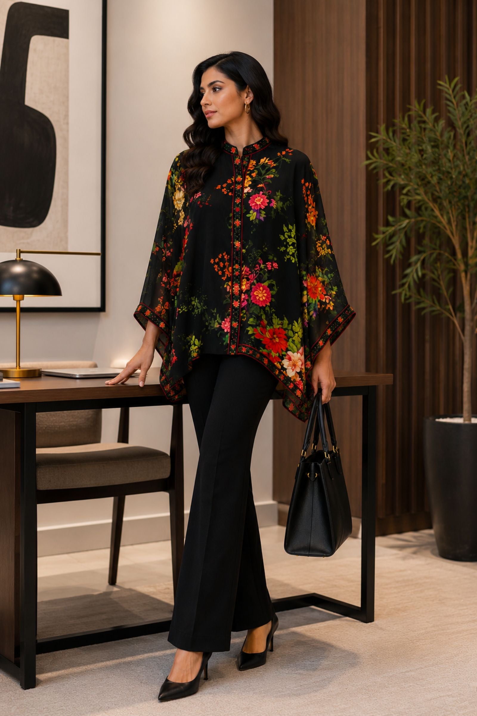 Harshi Gergette Black Floral Print Top