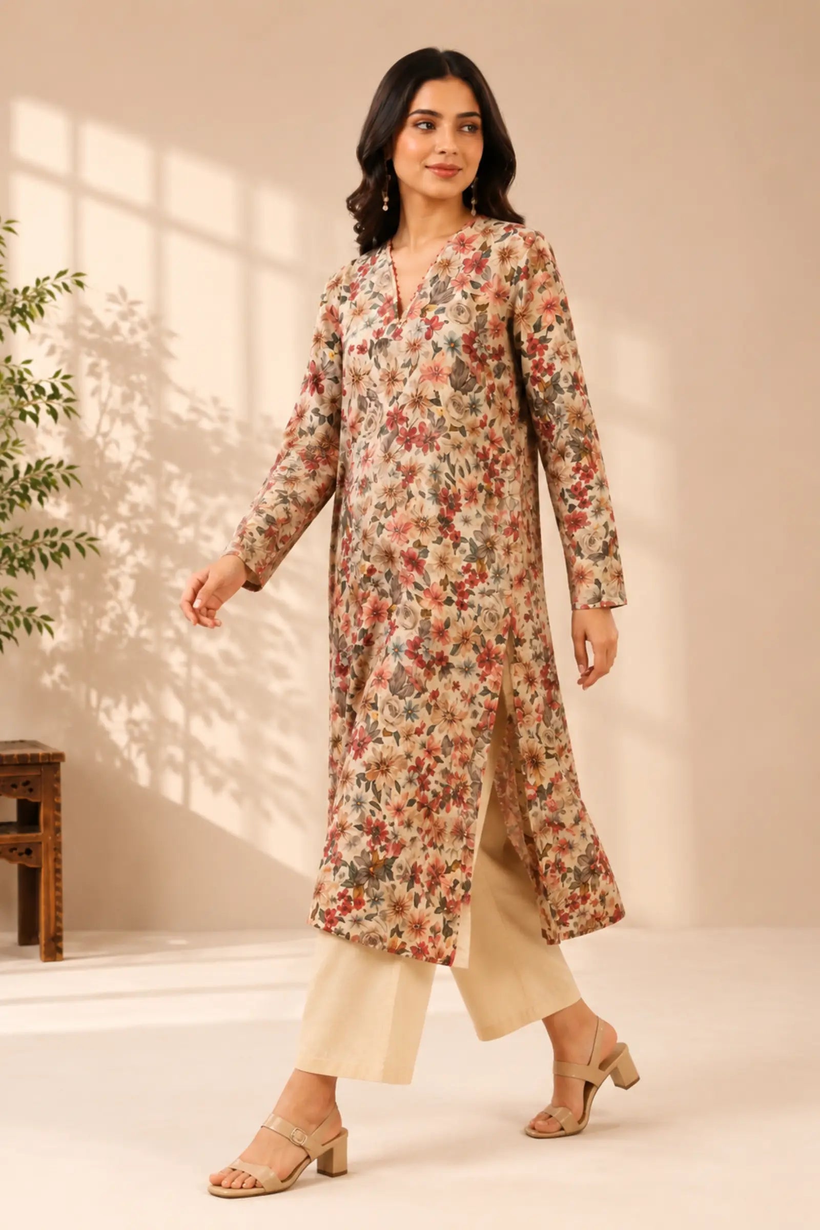 Brahmi Cotton Multicolor Floral Print Kurta Set