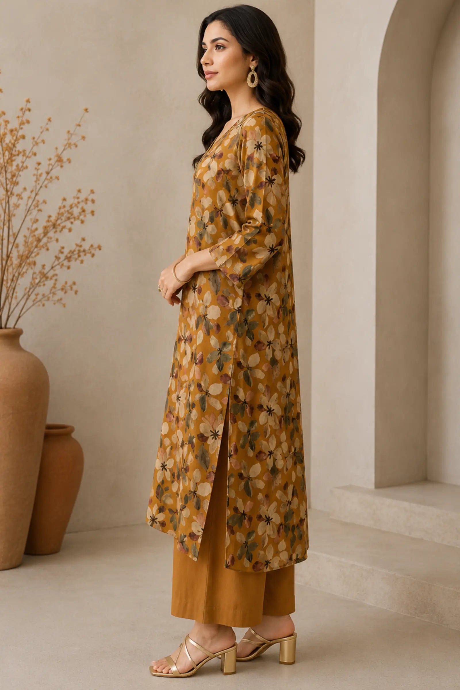 Anuja Cotton Mustard Floral Print Complete Suit Set