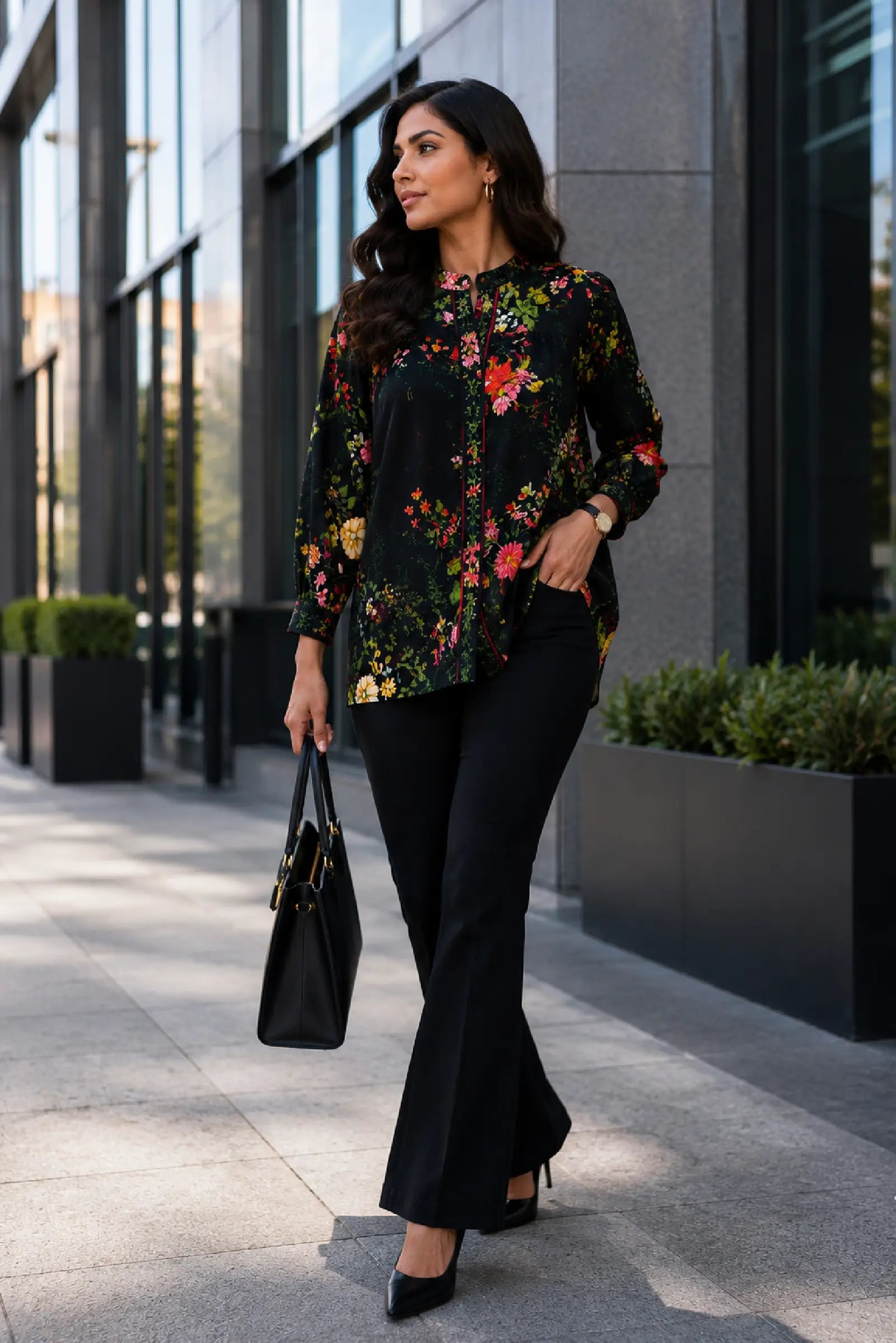 Black Bouquet Cotton Shirt