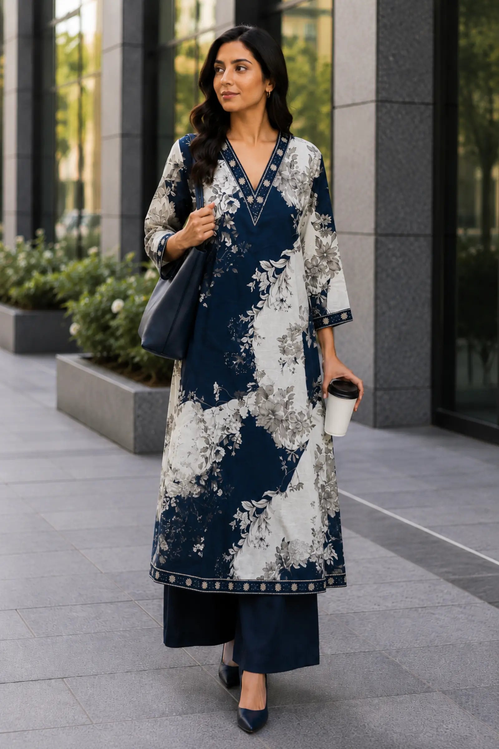 Heya Cotton Printed Semi A Line Kurta Set
