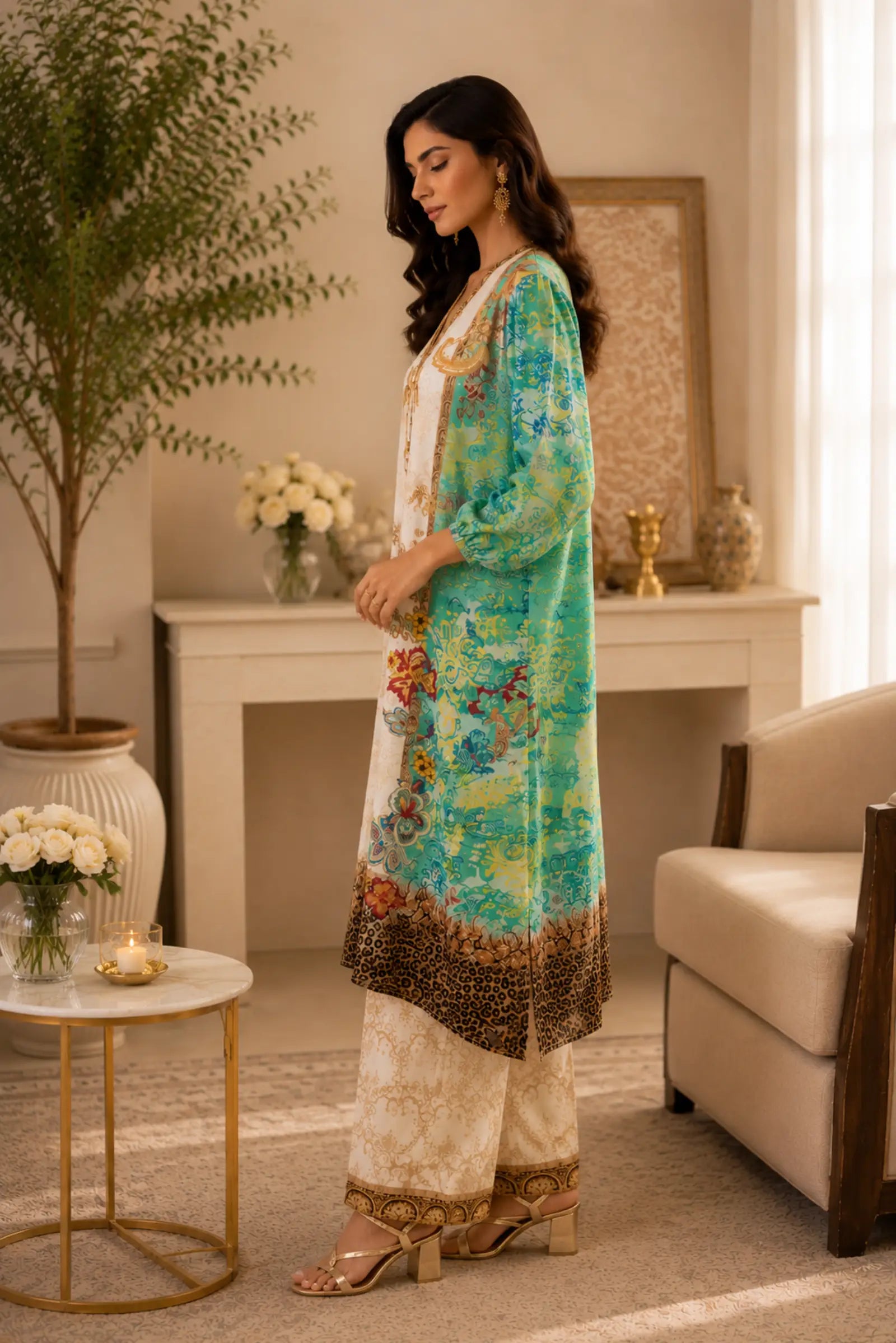 Abstract paisley Printed Kurta With Trouser