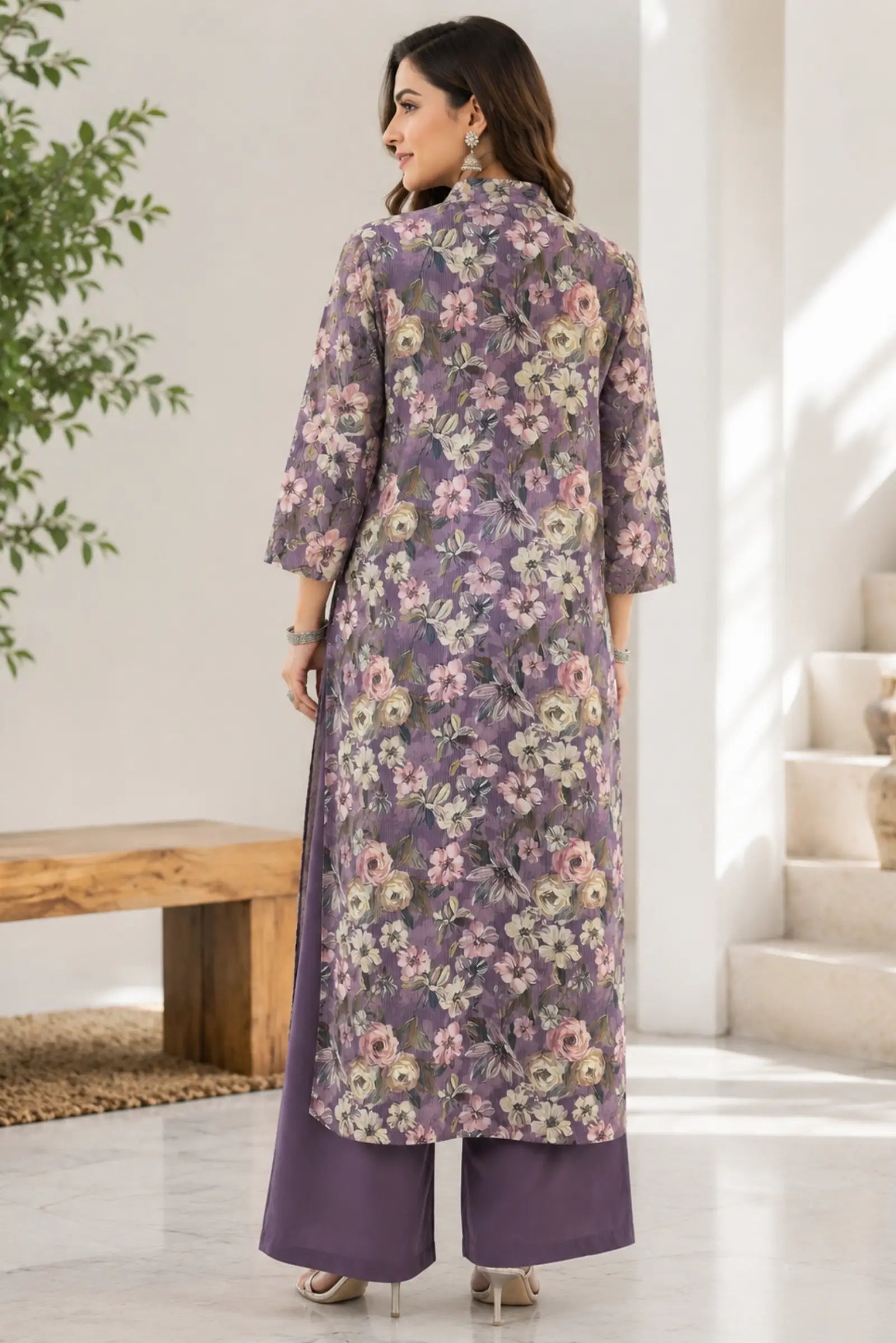 Darika Cotton Lavender Floral Print Kurta Set