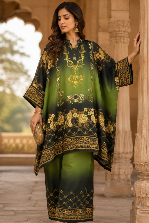 Jisna Crepe Ornate gold-toned flora Kaftan Set