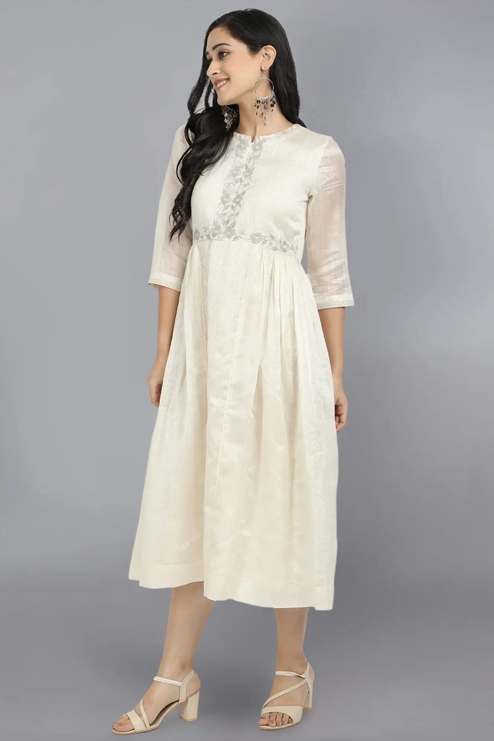 Stripe chanderi embroided Dress