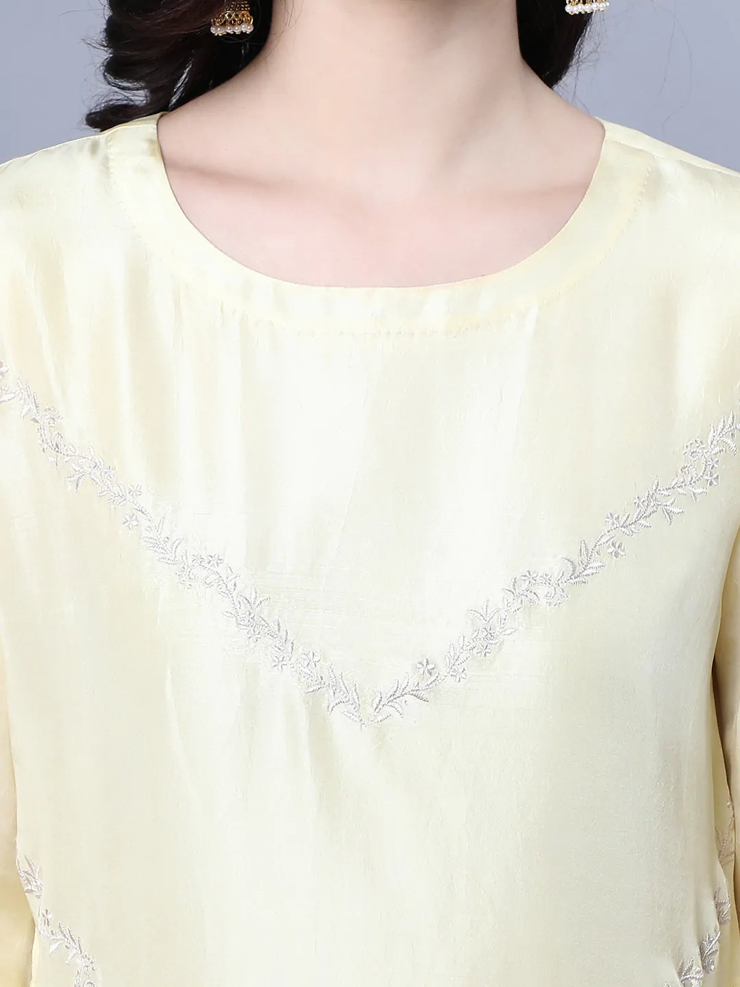 Cupro Silk Kurta with resham embroidery on front panel