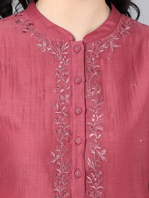 Chanderi kurta in brick red