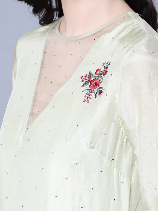 100% Cupro Silk kurta with organza and mukaish sprinkling