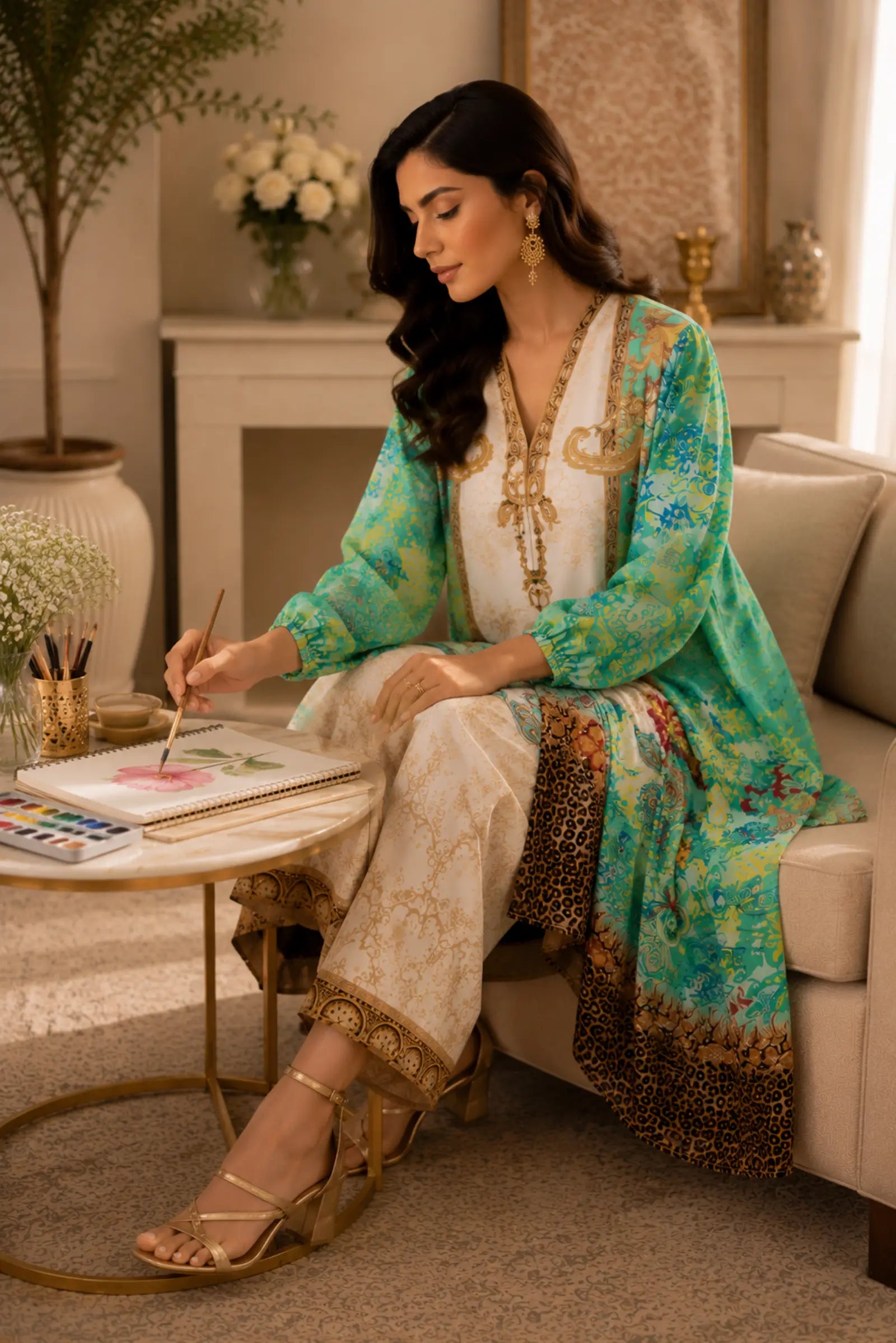 Abstract paisley Printed Kurta With Trouser