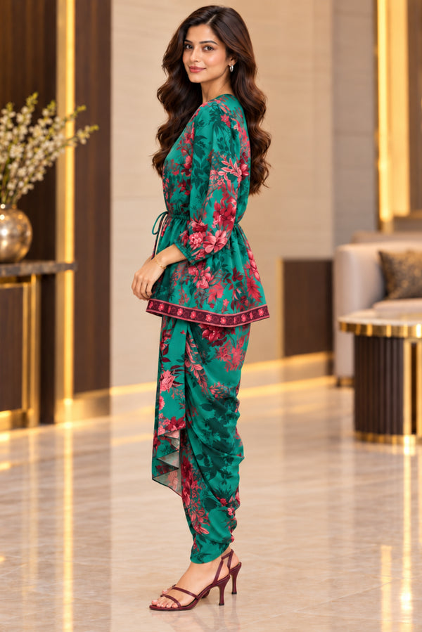 Nitara Floral Crepe Pleated Skirt with Top Set