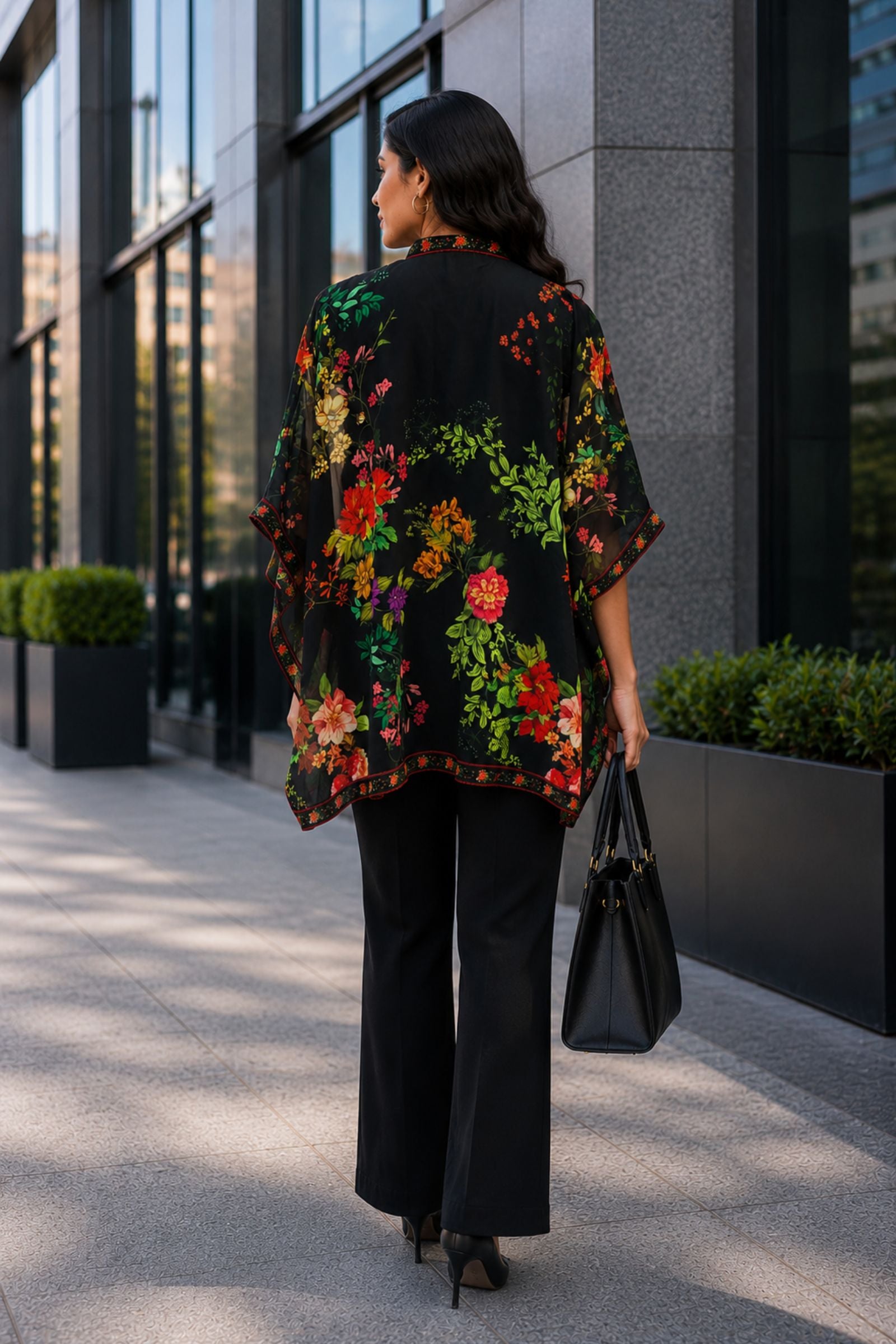 Harshi Gergette Black Floral Print Top