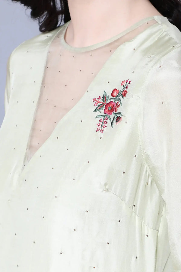 100% Cupro Silk kurta with organza and mukaish sprinkling