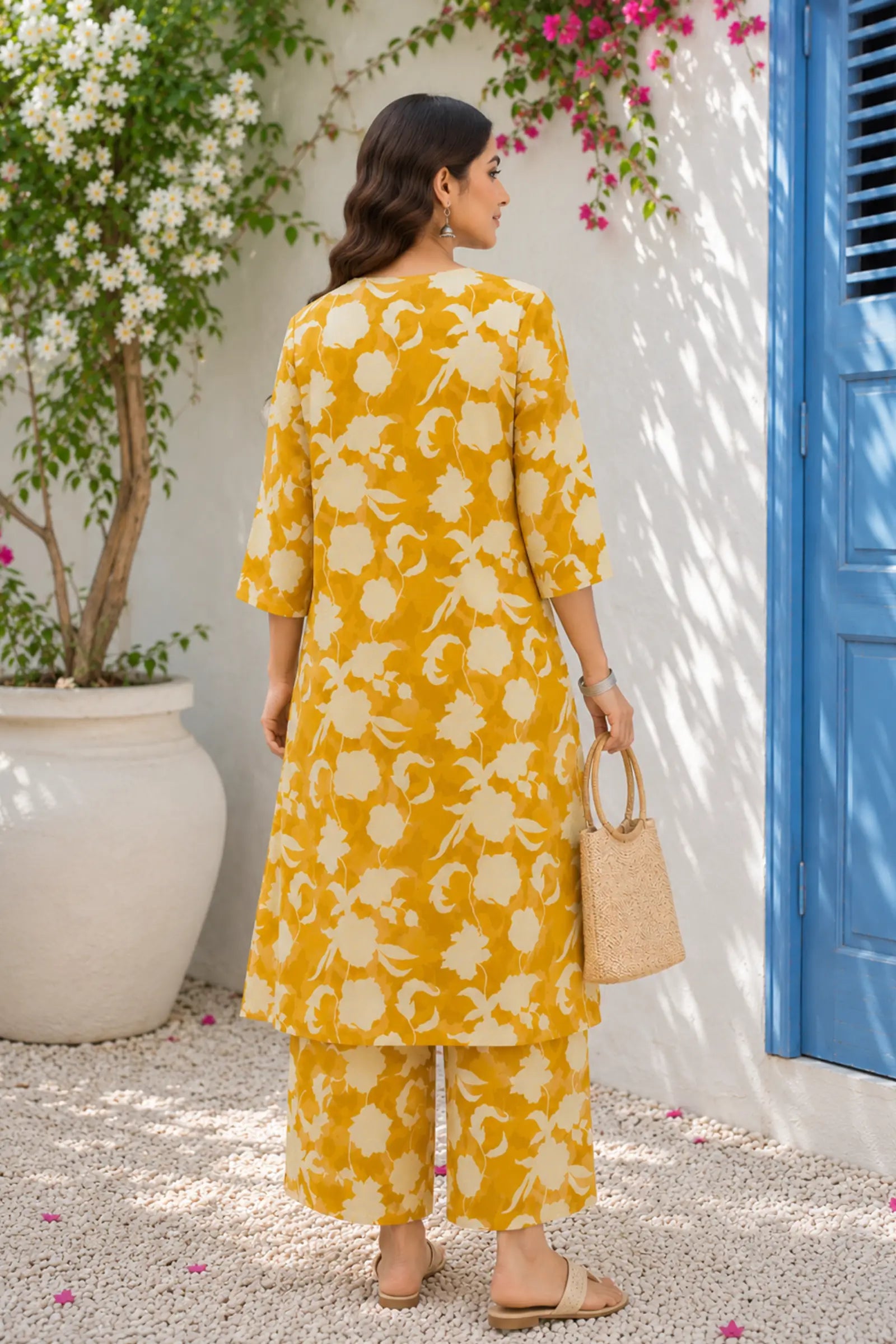 Bina Cotton Mustard Yellow Floral Print Kurta Set