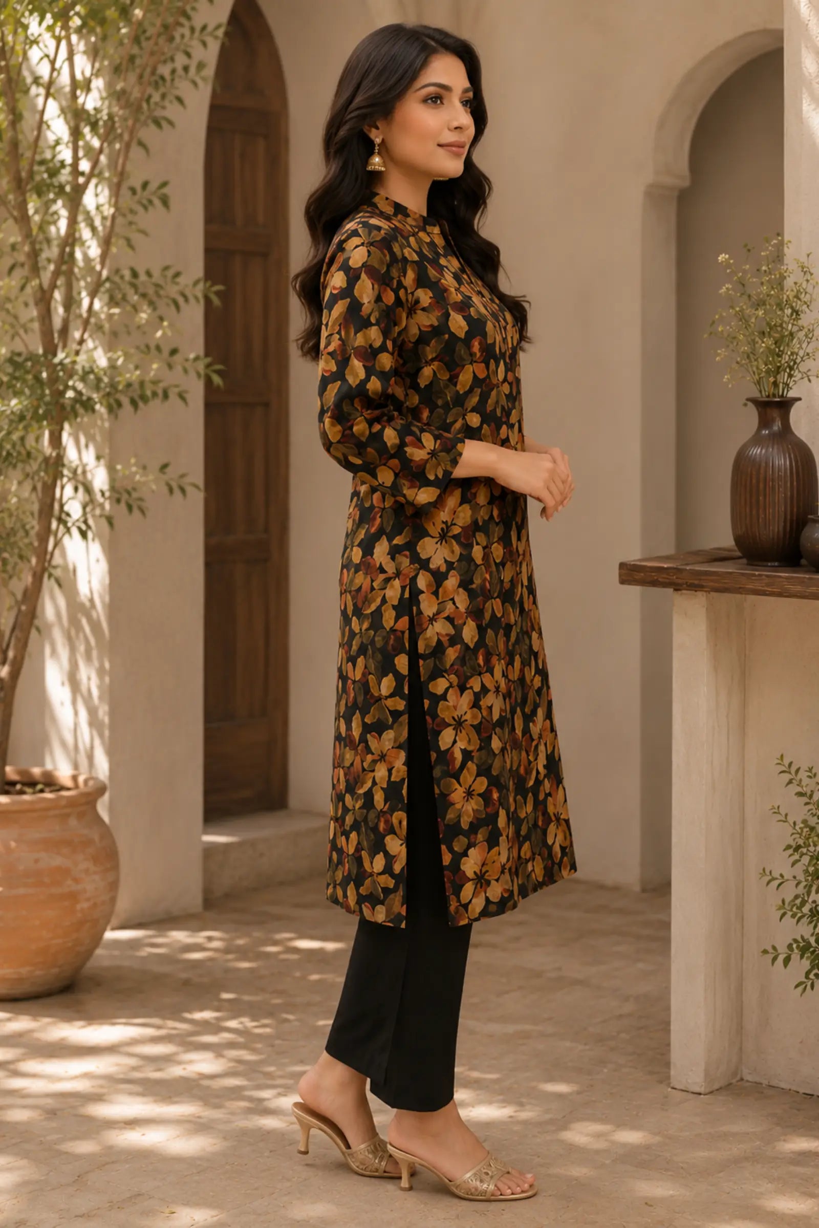 Harshi Cotton Black Floral Print Complete Suit Set