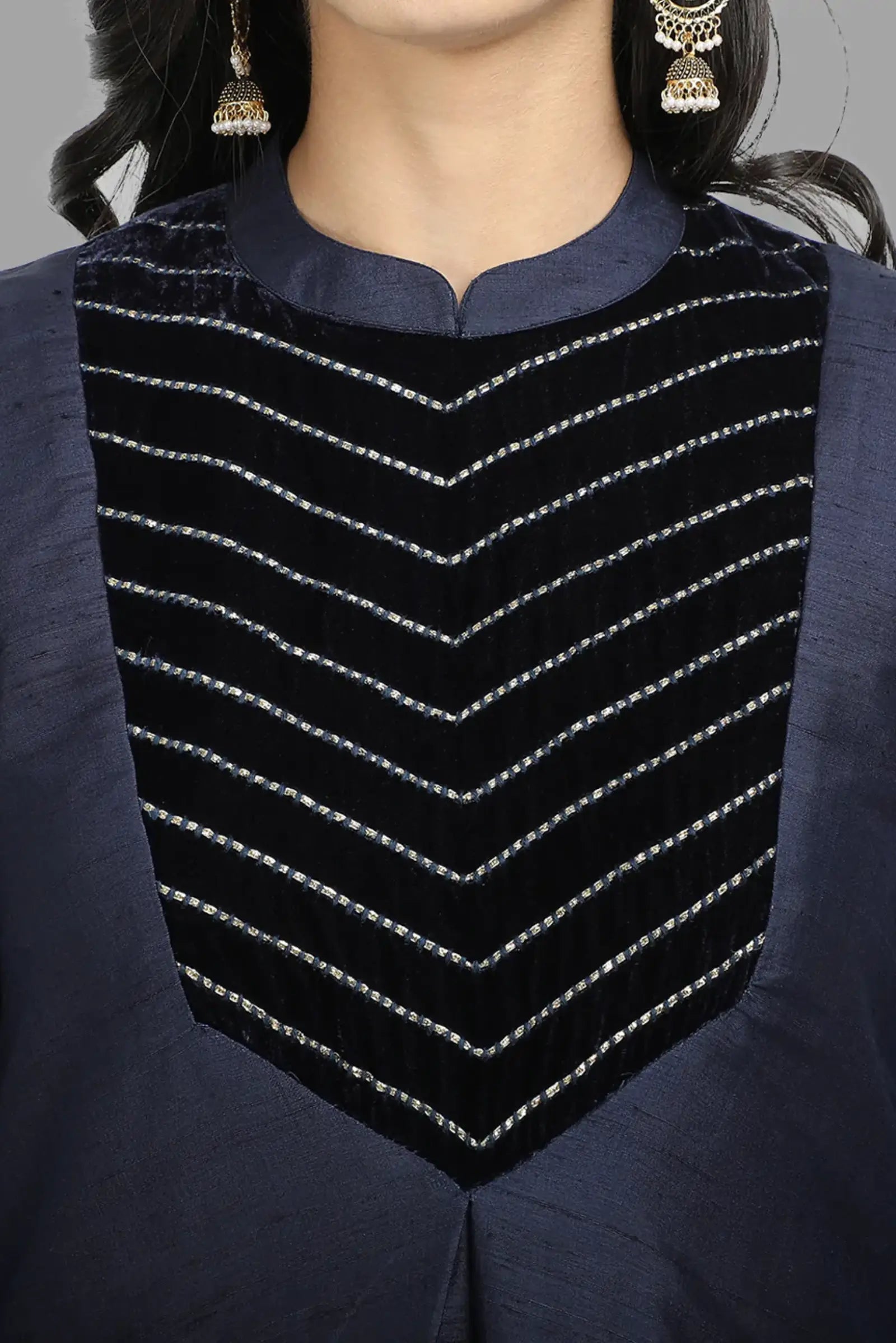Embroidered Blue Dupion Silk Kurta