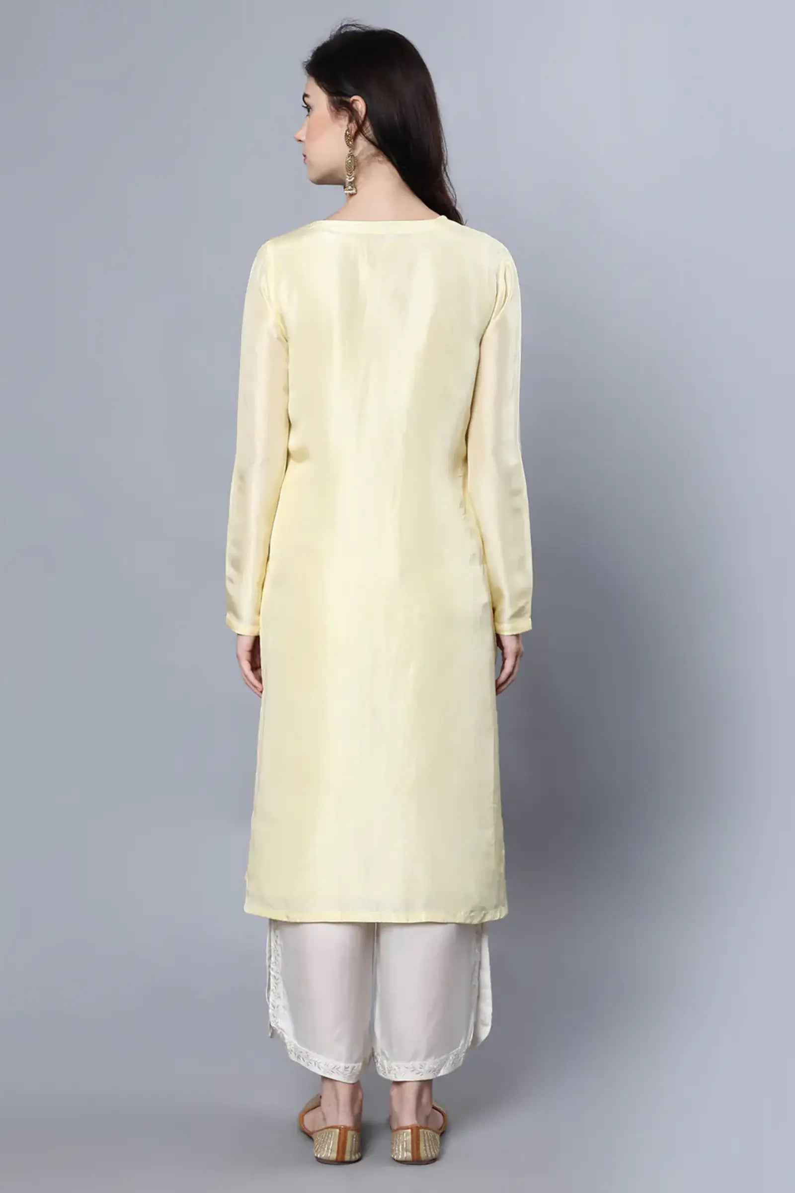 Cupro Silk Kurta with resham embroidery on front panel