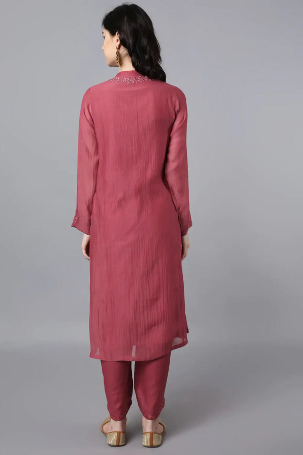 Chanderi kurta in rose pink paired with farshi pants