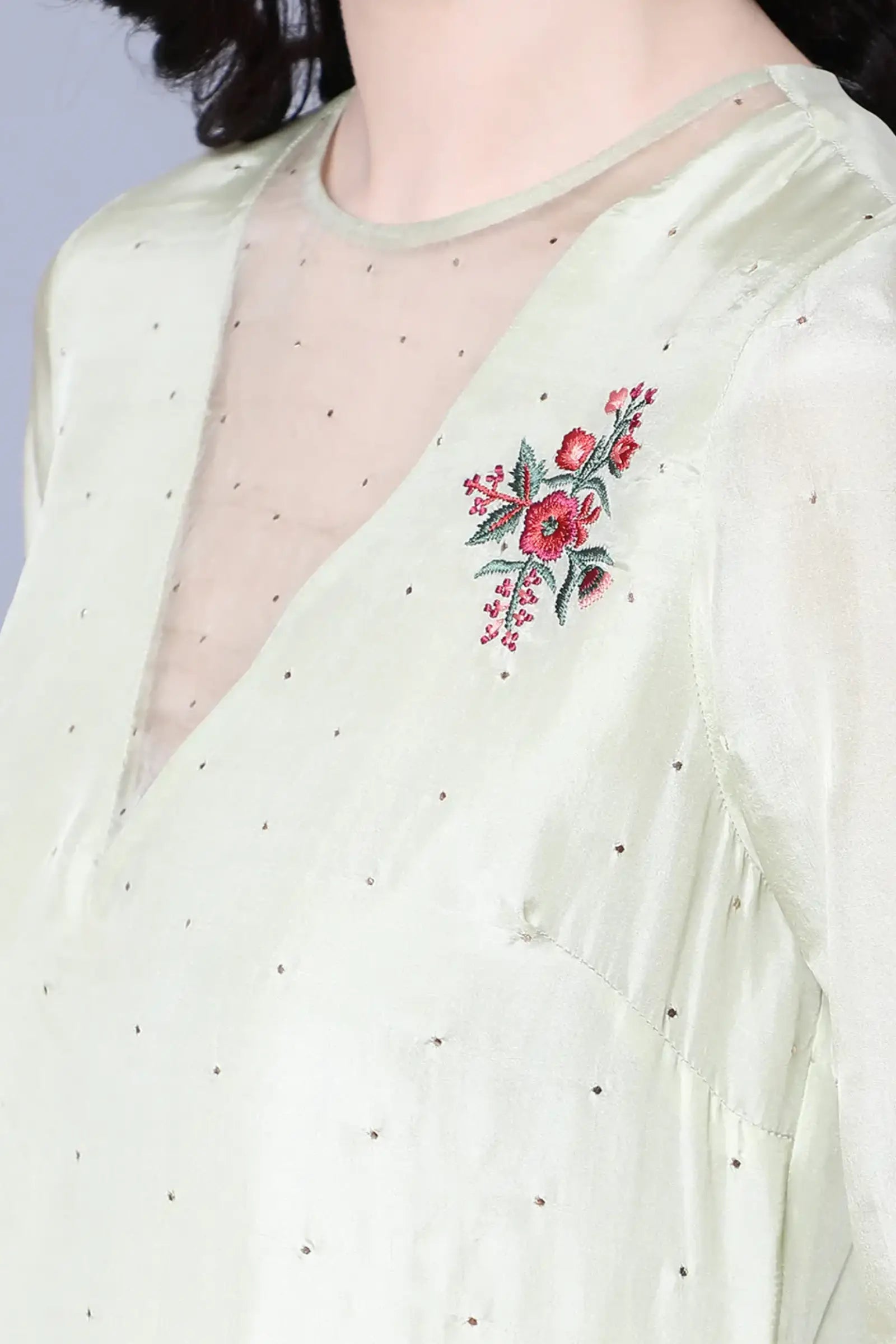 Cupro Silk kurta with organza and mukaish sprinkling