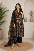 Harshi Cotton Black Floral Print Complete Suit Set