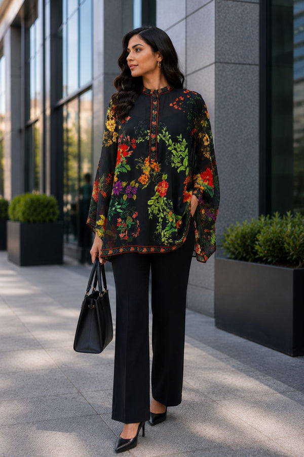 Harshi Gergette Black Floral Print Top