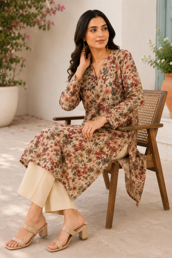 Brahmi Cotton Multicolor Floral Print Kurta Set