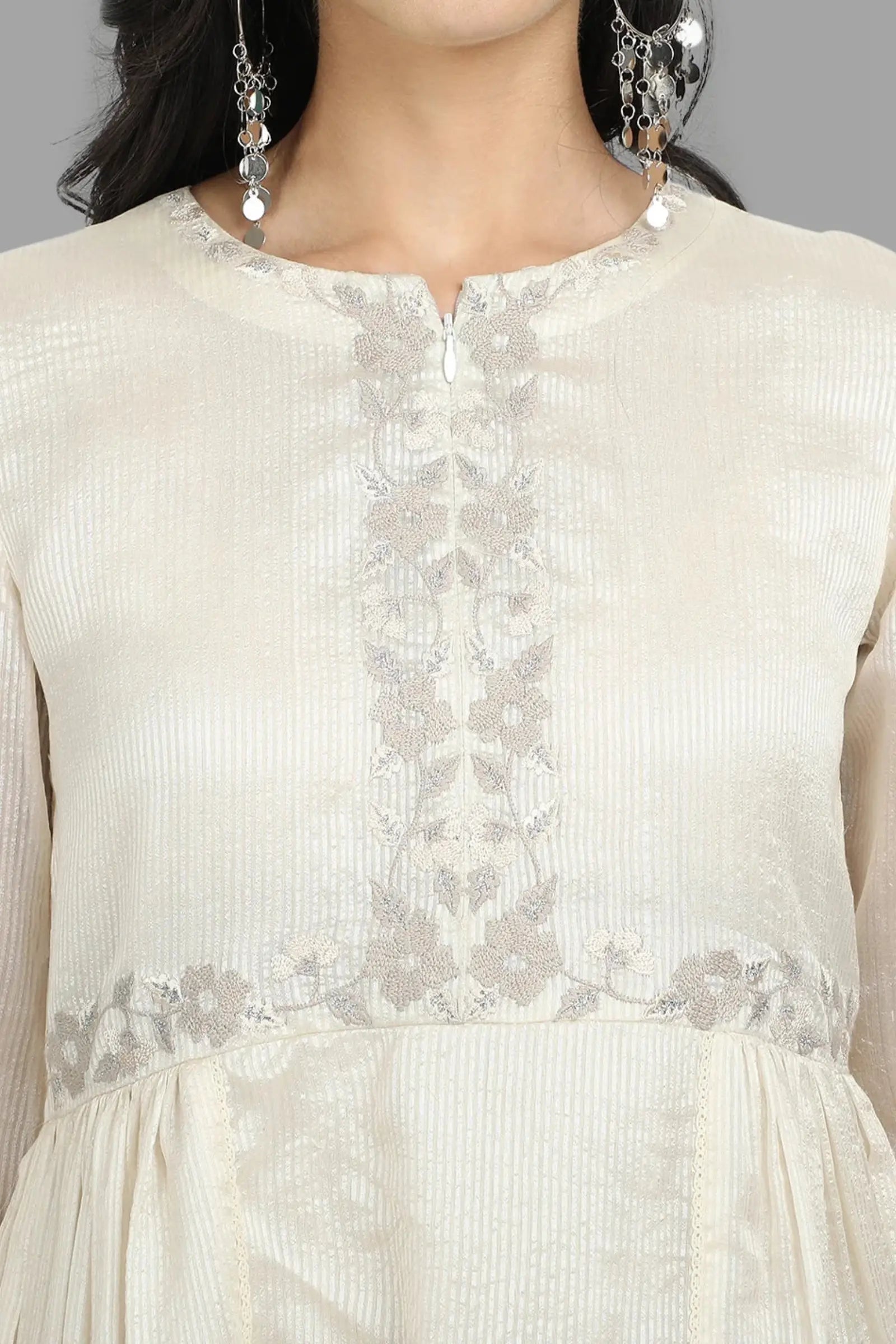 Stripe chanderi embroided Dress