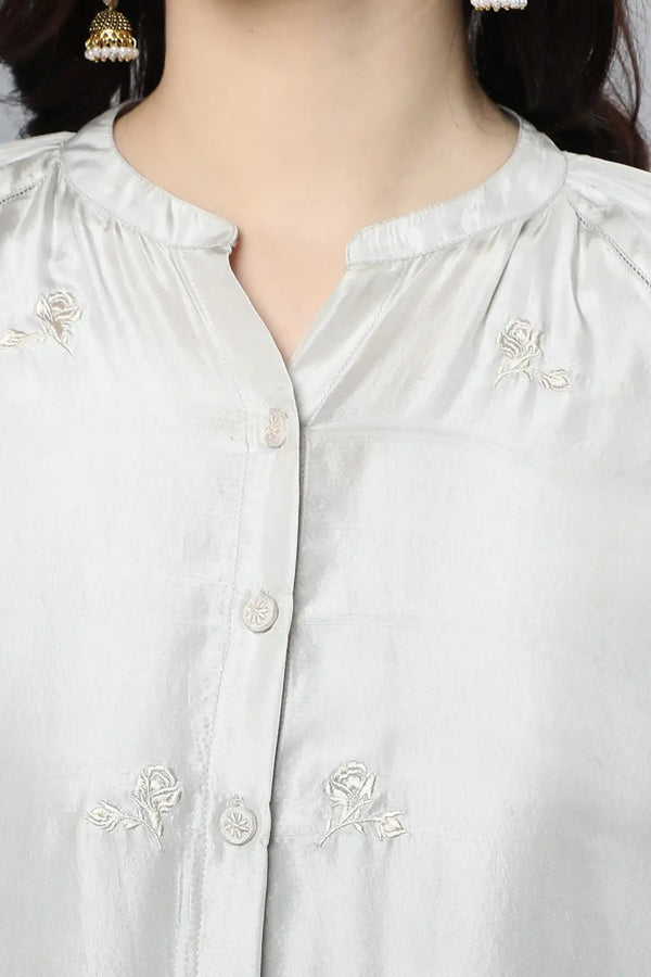Cupro Silk petal tunic paired with100% Cotton Trouser