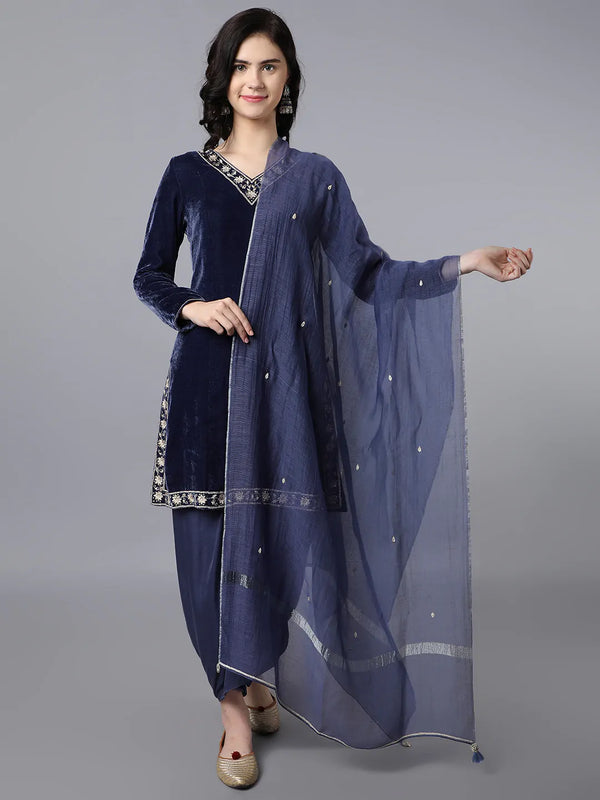 Kurta-viscose velvet + Bottom-bamber satin + Dupatta-chanderi net